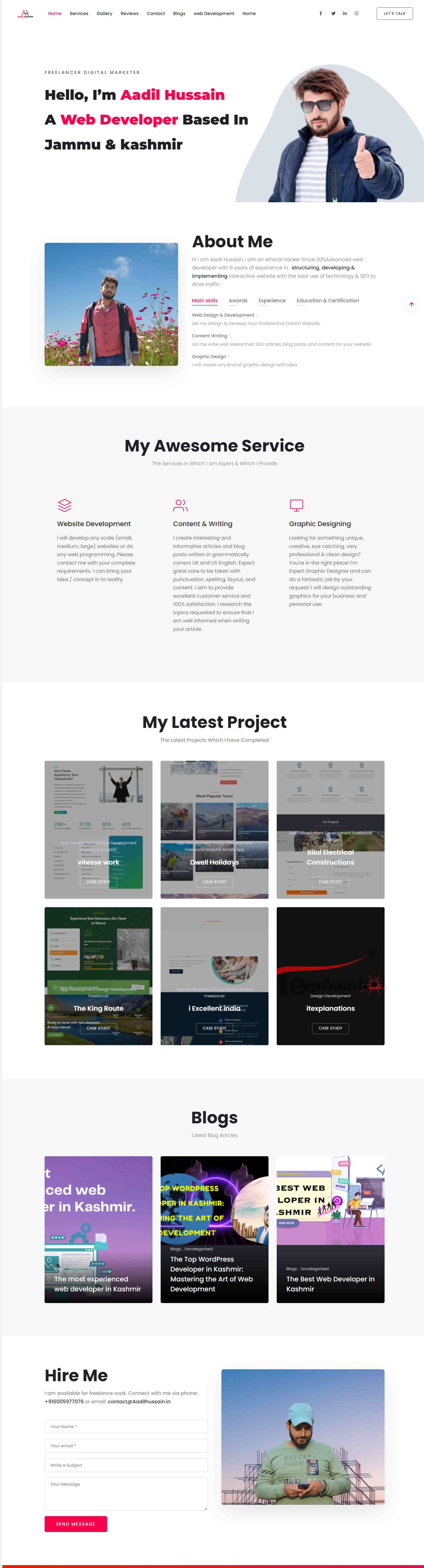 Aadil Hussain portfolio website hosted on elyspace 