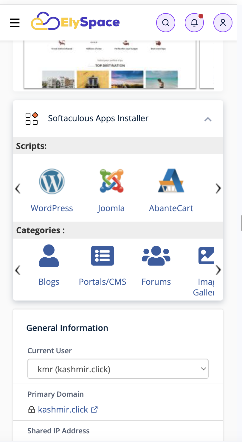 cpanel dasboard image