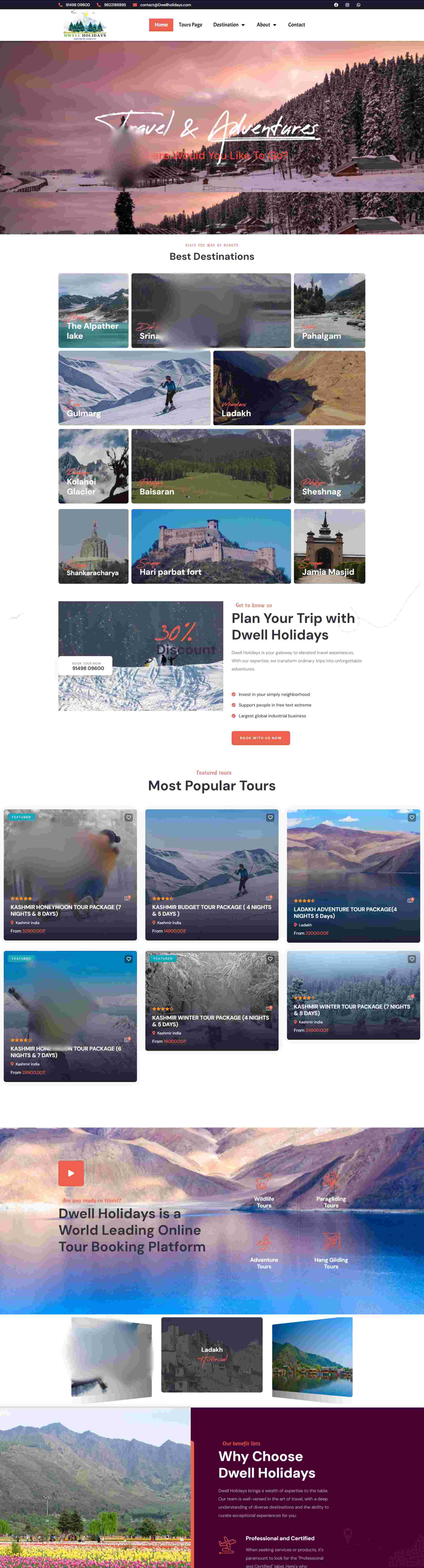 Dwell Holidays Tour Package website developed & Hosted on Elyspace
